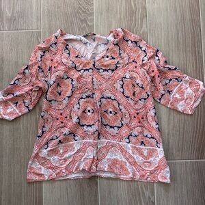 Rose & Olive Coral and Navy Patterned V-Neck Tunic